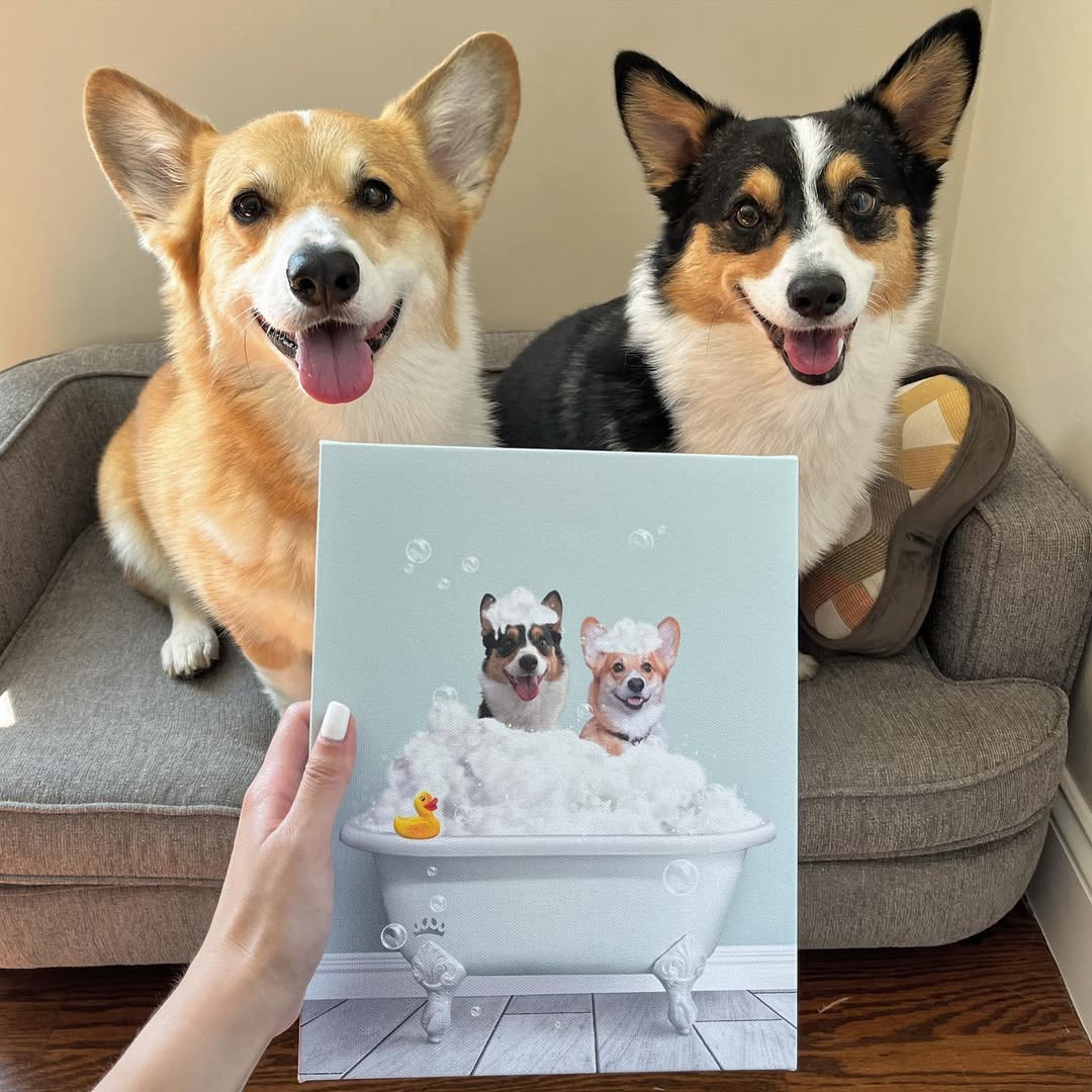 Bath Tub Pet Portrait (Two Pets) - Custom Pet Art