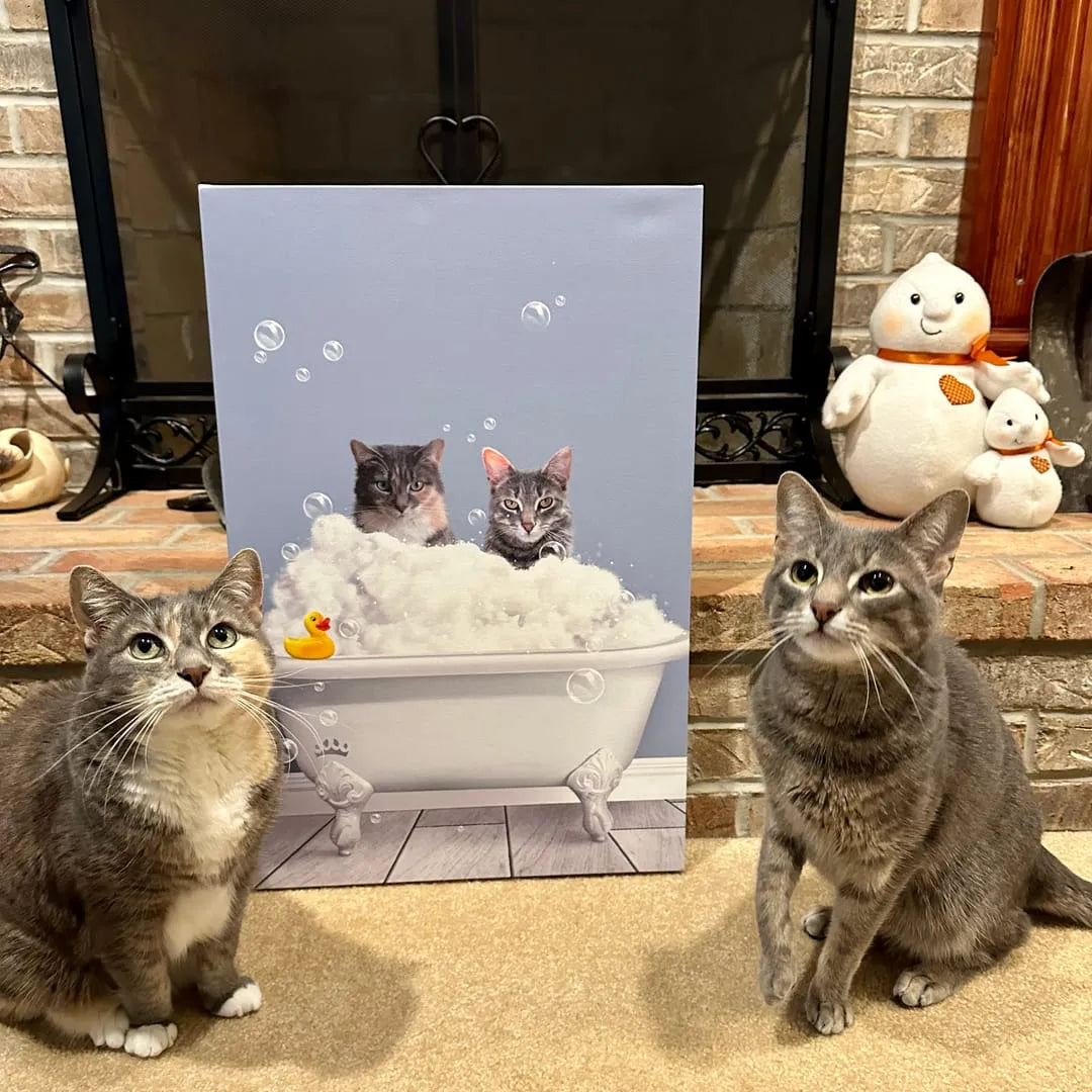 Bath Tub Pet Portrait (Two Pets) - Custom Pet Art