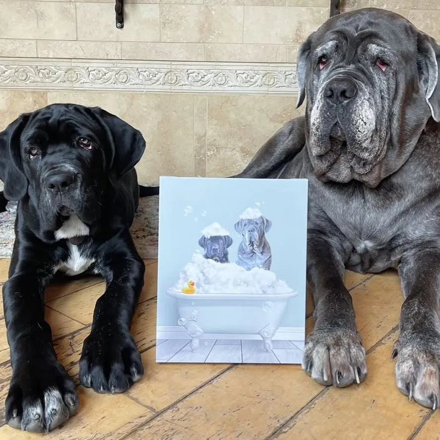 Bath Tub Pet Portrait (Two Pets) - Custom Pet Art