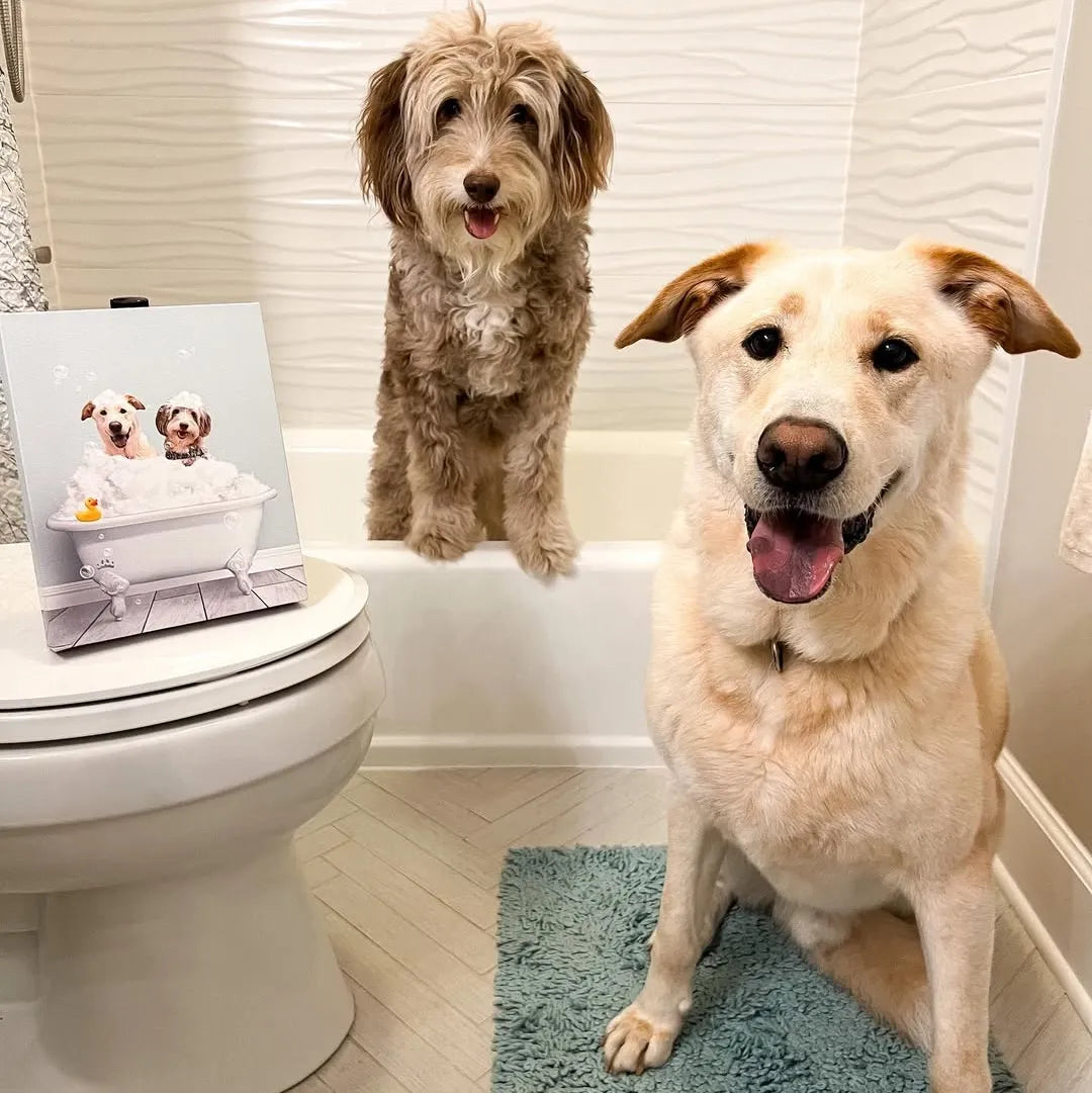 Bath Tub Pet Portrait (Two Pets) - Custom Pet Art