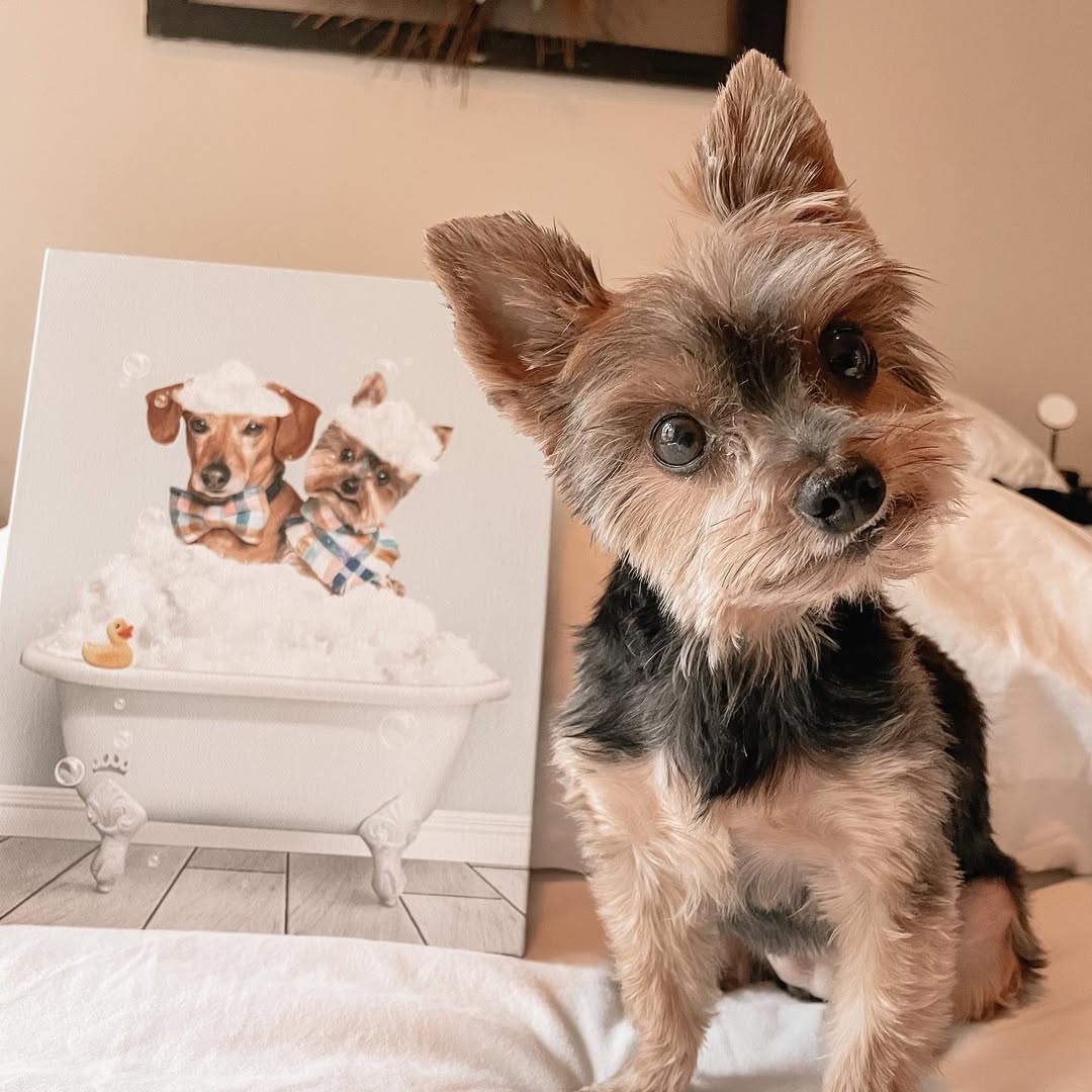 Bath Tub Pet Portrait (Two Pets) - Custom Pet Art