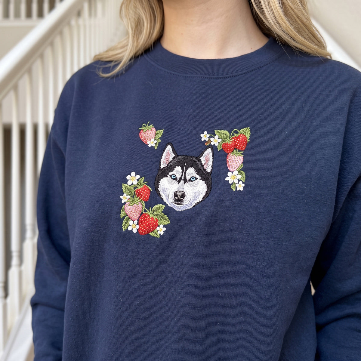 Custom Embroidered Pet Face Organic Strawberry Sweatshirt