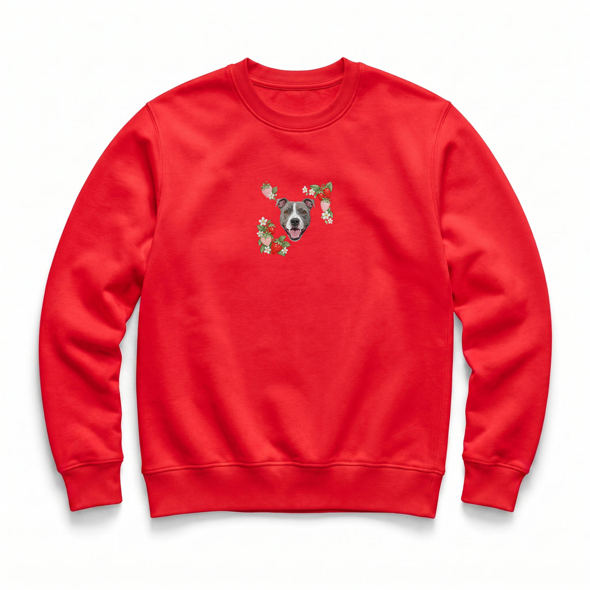 Custom Embroidered Pet Face Organic Strawberry Sweatshirt