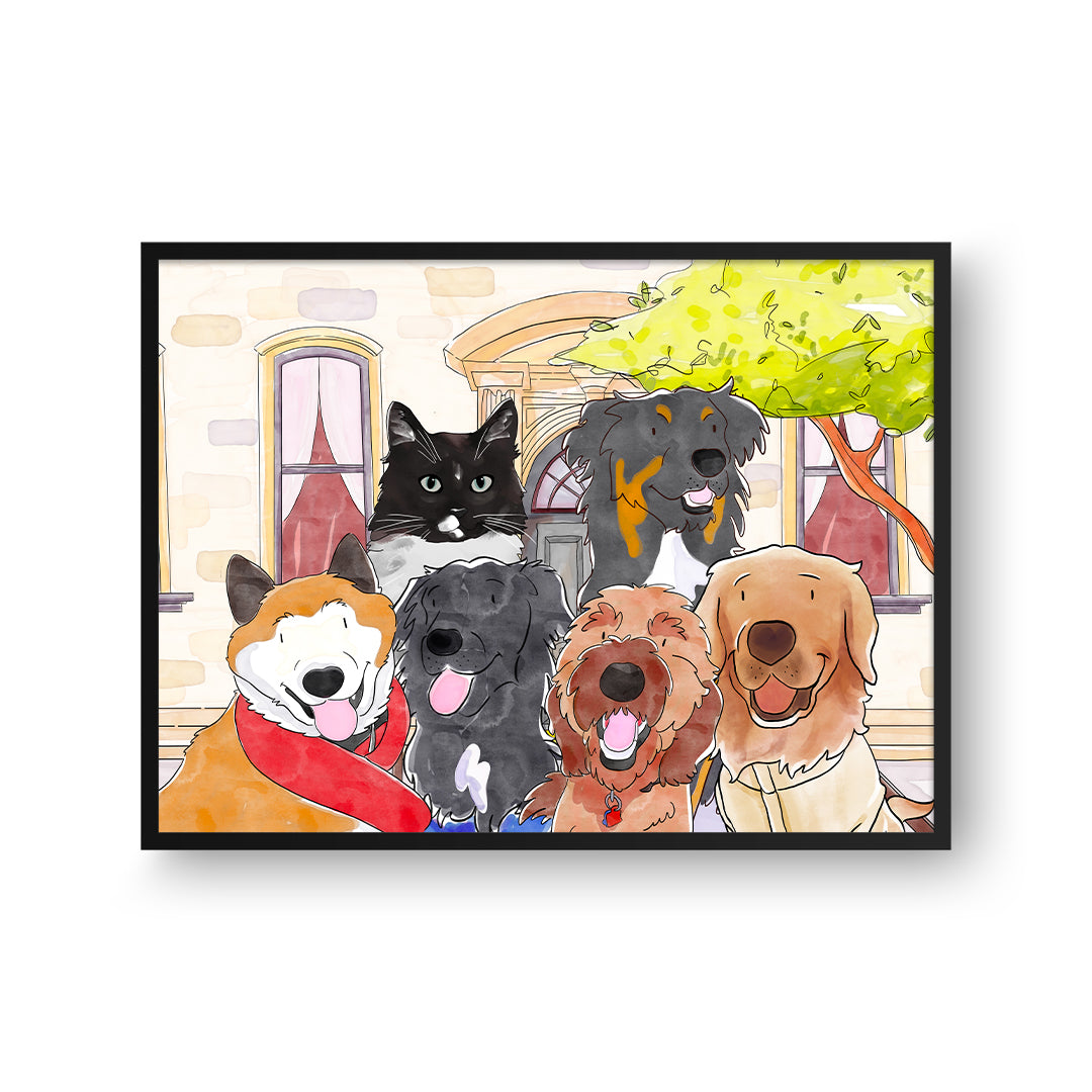 Watercolor Pet Portrait - Six Pets, Framed Poster