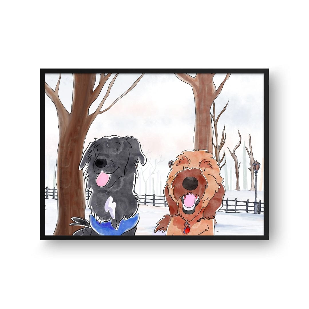 Crown and Paw - Framed Poster Watercolor Pet Portrait - Two Pets, Framed Poster