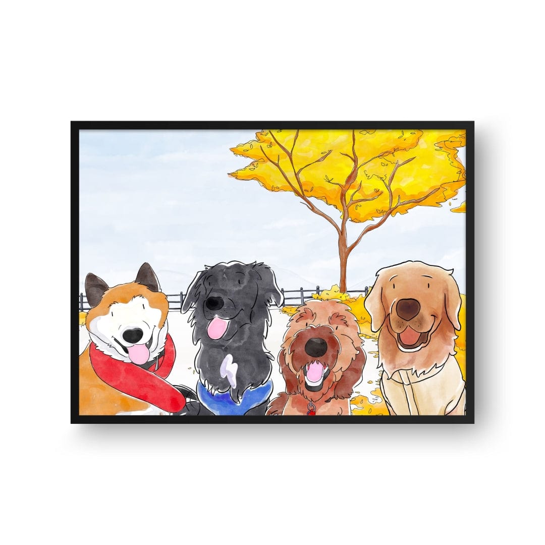 Crown and Paw - Framed Poster Watercolor Pet Portrait - Four Pets, Framed Poster