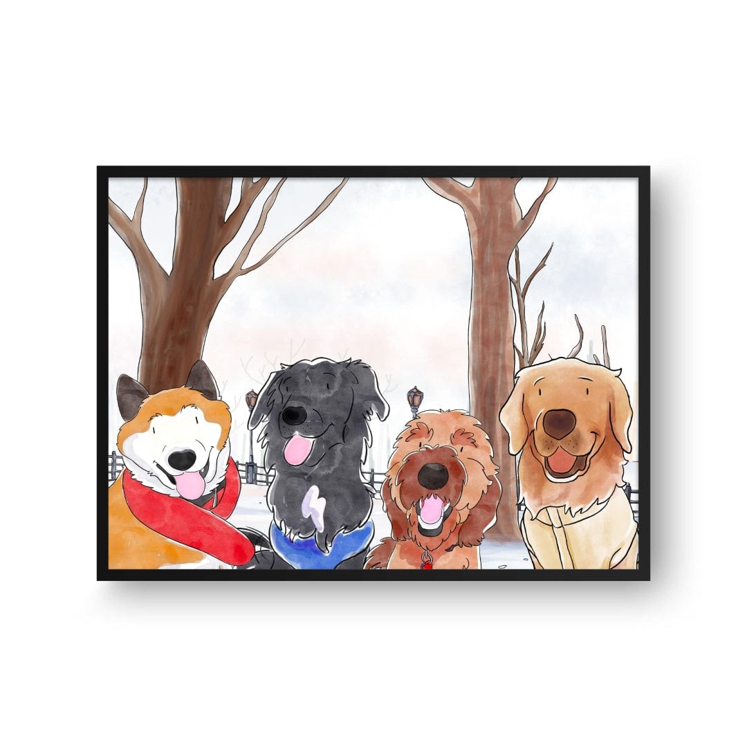 Crown and Paw - Framed Poster Watercolor Pet Portrait - Four Pets, Framed Poster