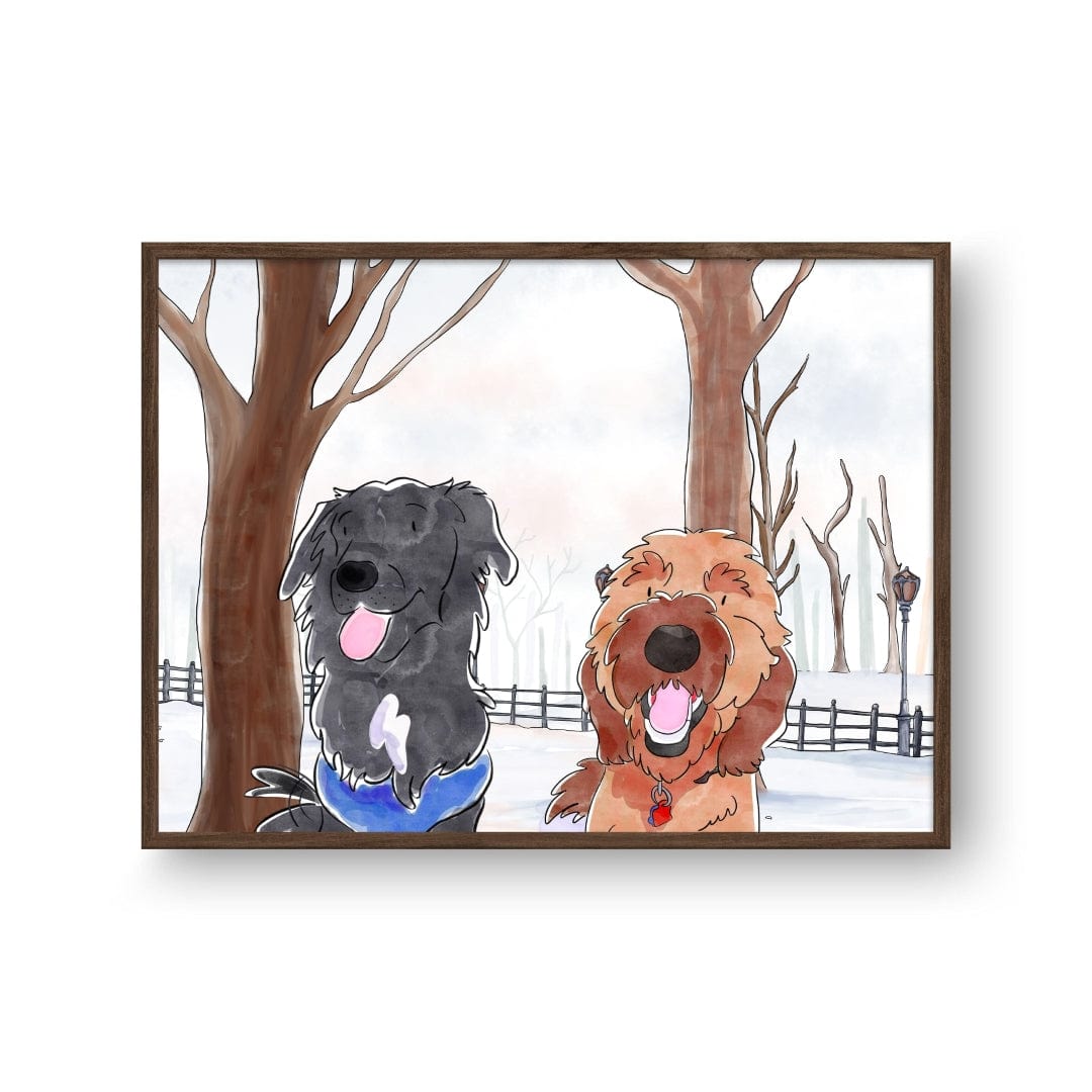 Crown and Paw - Framed Poster Watercolor Pet Portrait - Two Pets, Framed Poster