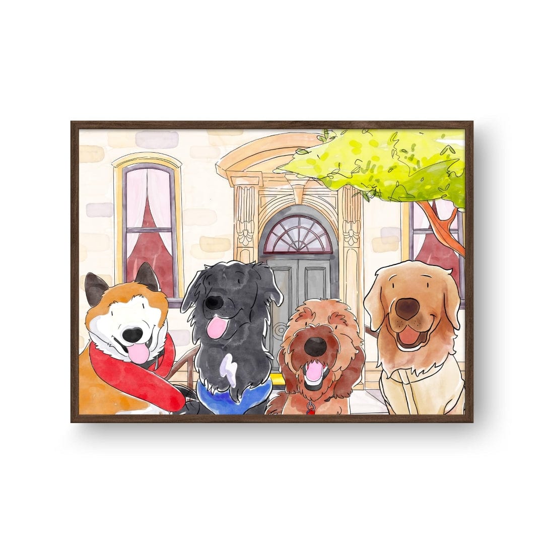 Crown and Paw - Framed Poster Watercolor Pet Portrait - Four Pets, Framed Poster