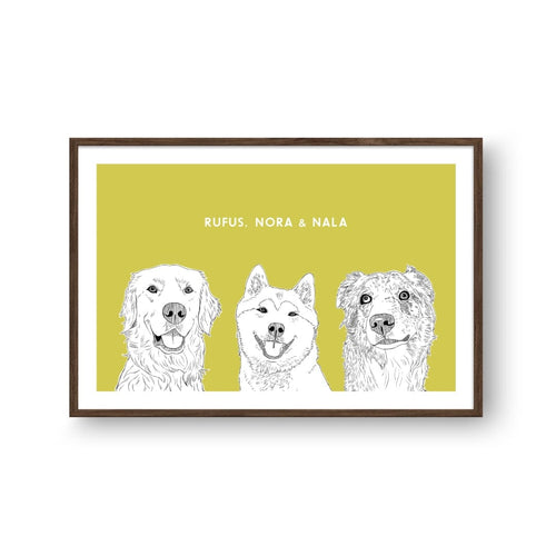 Crown and Paw - Framed Poster Illustrated Pet Portrait - Three Pets