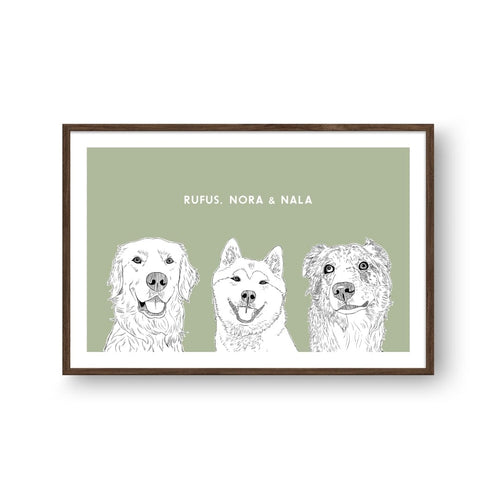 Crown and Paw - Framed Poster Illustrated Pet Portrait - Three Pets