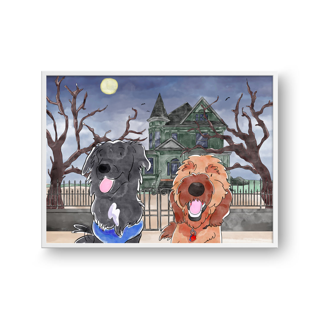 Watercolor Pet Portrait - Two Pets, Framed Poster