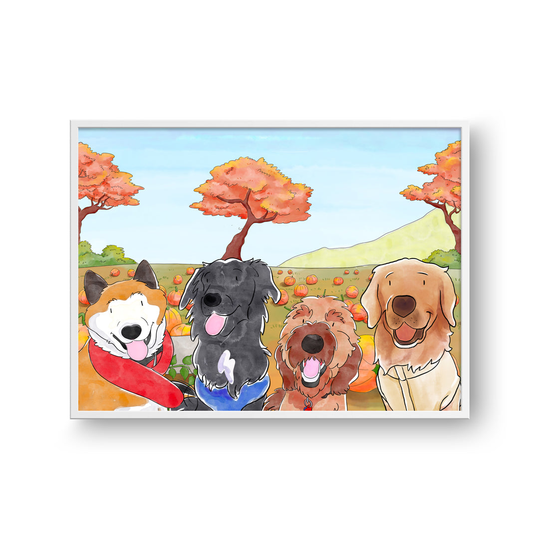 Watercolor Pet Portrait - Four Pets, Framed Poster