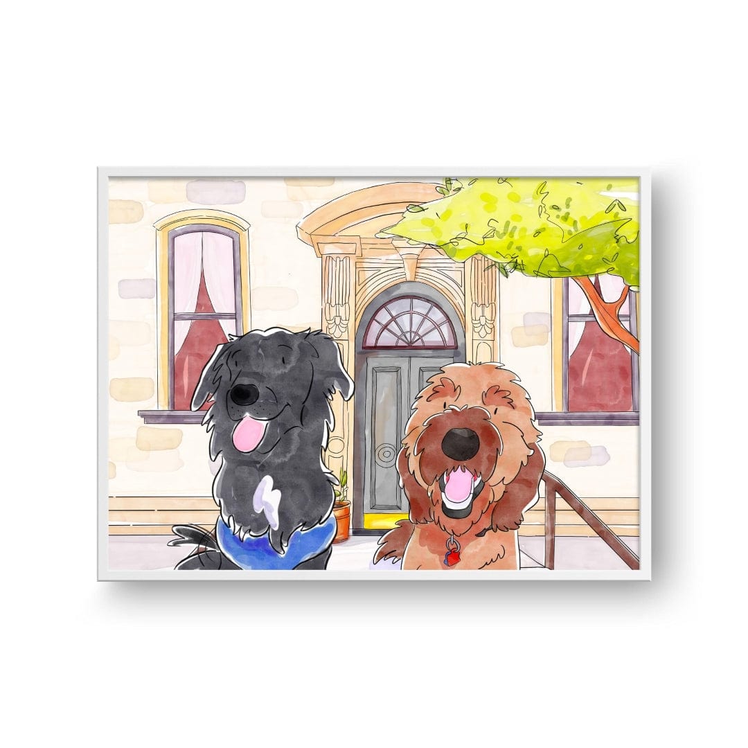 Crown and Paw - Framed Poster Watercolor Pet Portrait - Two Pets, Framed Poster