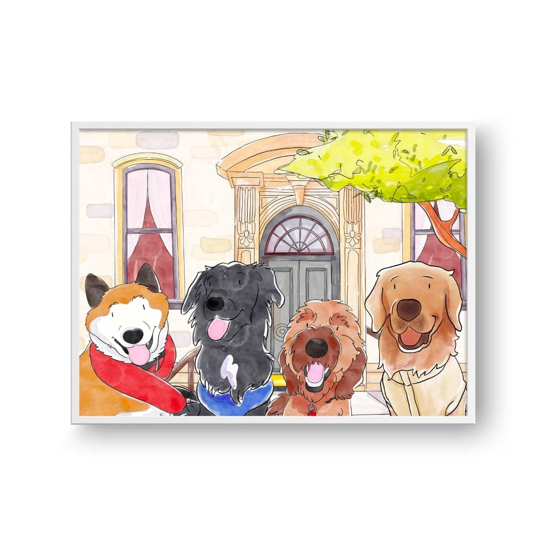 Crown and Paw - Framed Poster Watercolor Pet Portrait - Four Pets, Framed Poster