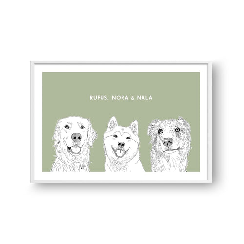 Crown and Paw - Framed Poster Illustrated Pet Portrait - Three Pets