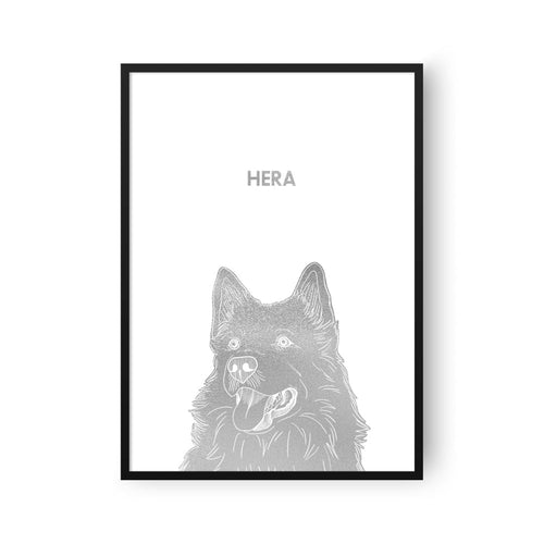 Crown and Paw - Framed Poster Illustrated Silver Foil Pet Portrait - One Pet, Framed Print