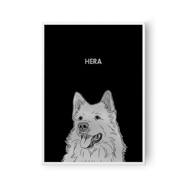 Illustrated Silver Foil Pet Portrait - One Pet, Framed Print