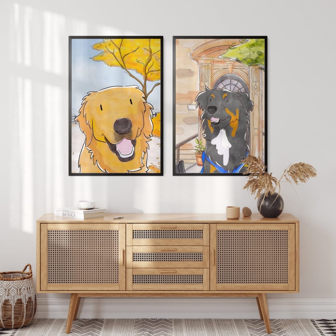 Crown and Paw - Framed Poster Watercolor Pet Portrait - One Pet, Framed Poster