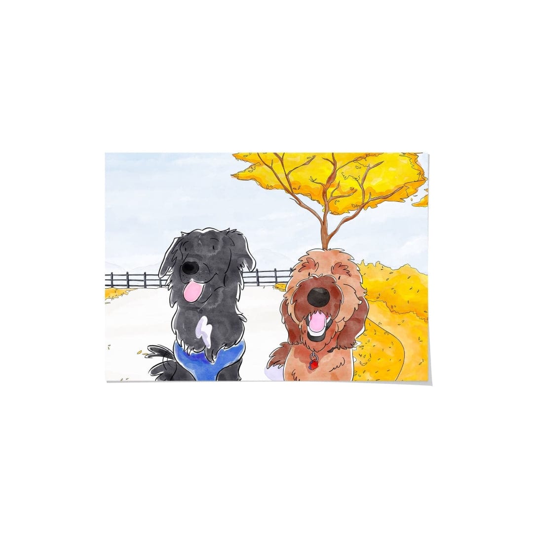 Crown and Paw - Framed Poster Watercolor Pet Portrait - Two Pets, Framed Poster