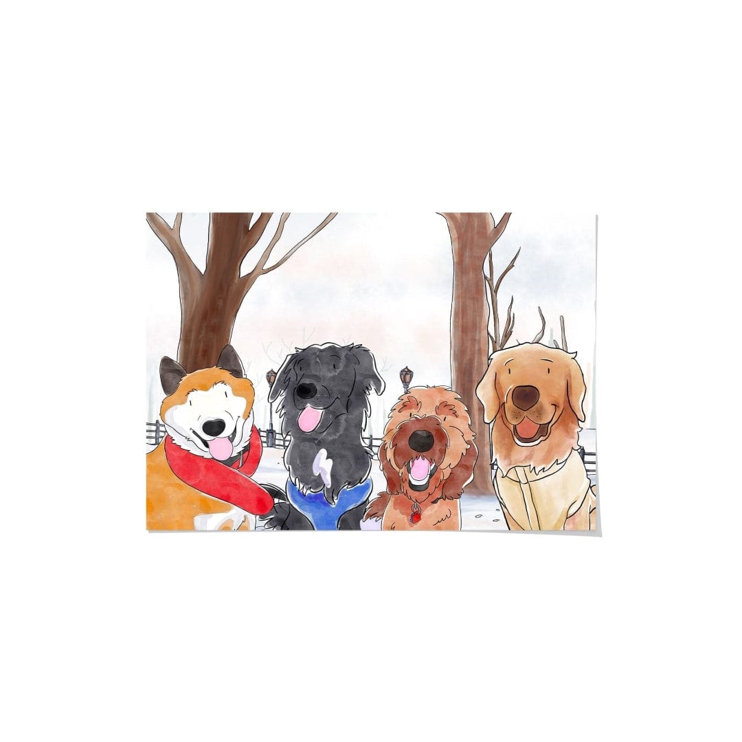 Crown and Paw - Framed Poster Watercolor Pet Portrait - Four Pets, Framed Poster