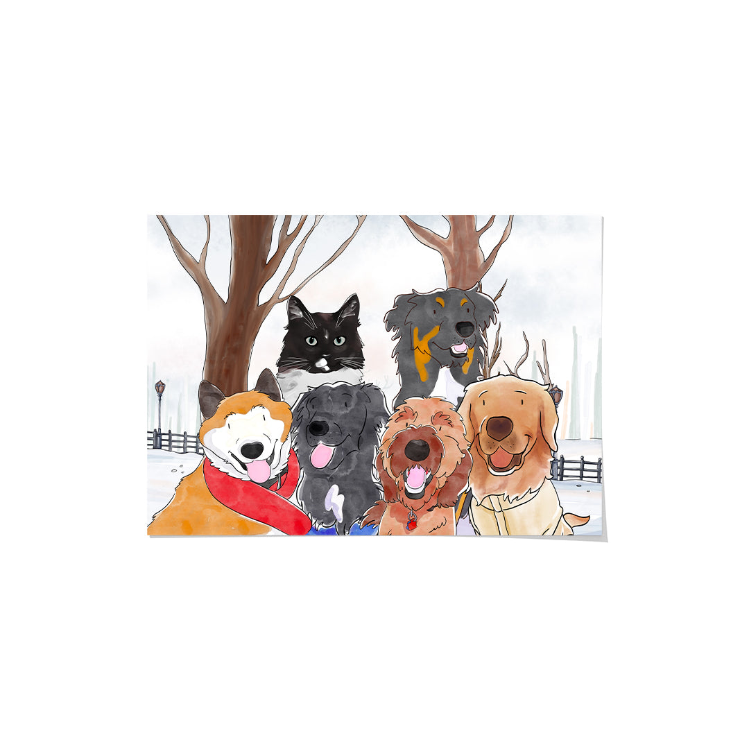 Watercolor Pet Portrait - Six Pets, Framed Poster