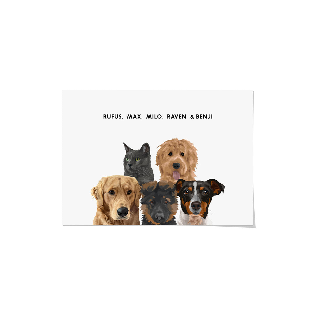 Modern Pet Portrait - Five Pets, Framed Poster