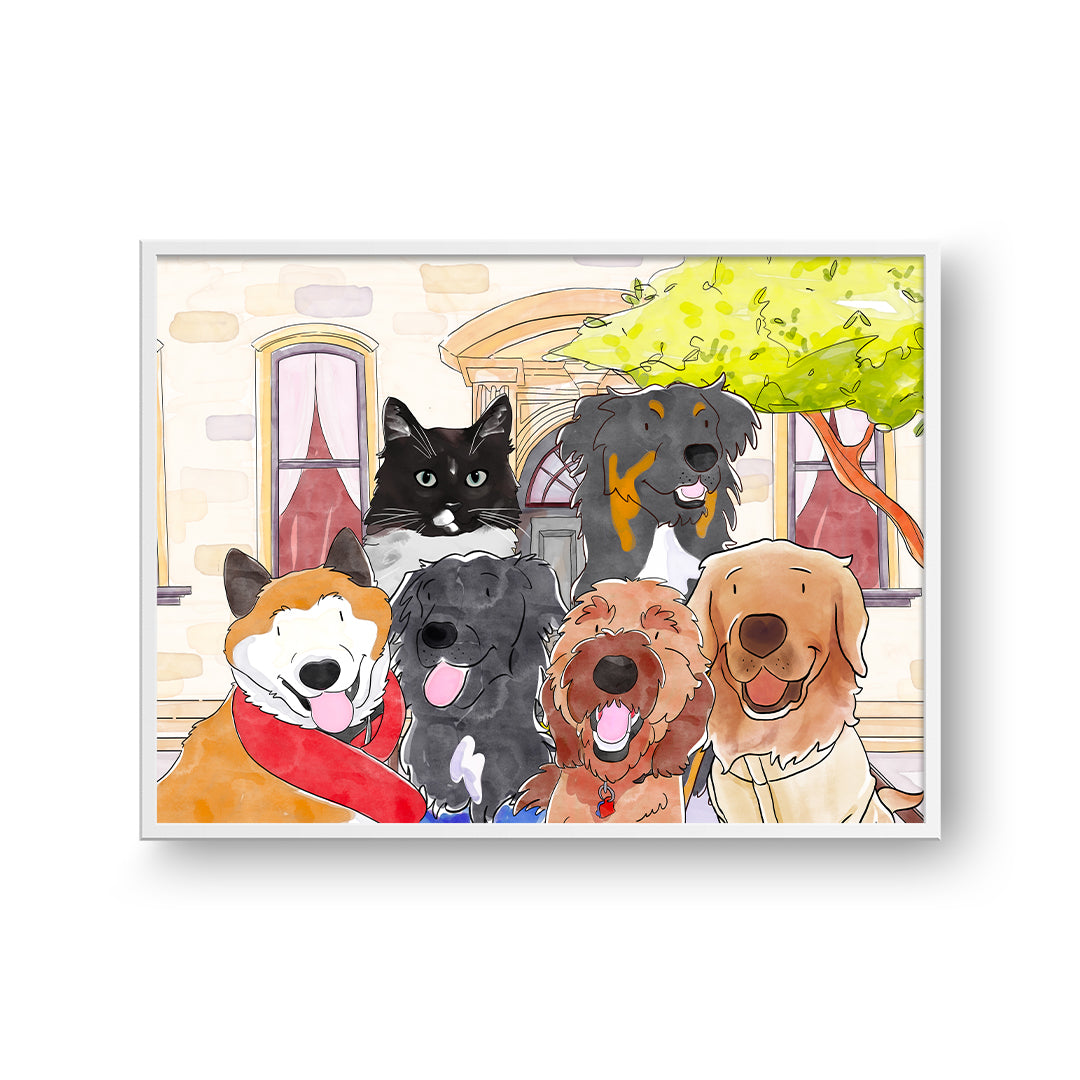 Watercolor Pet Portrait - Six Pets, Framed Poster