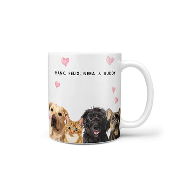 Valentines Pet Portrait Mug - Four Pets