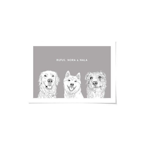 Crown and Paw - Framed Poster Illustrated Pet Portrait - Three Pets