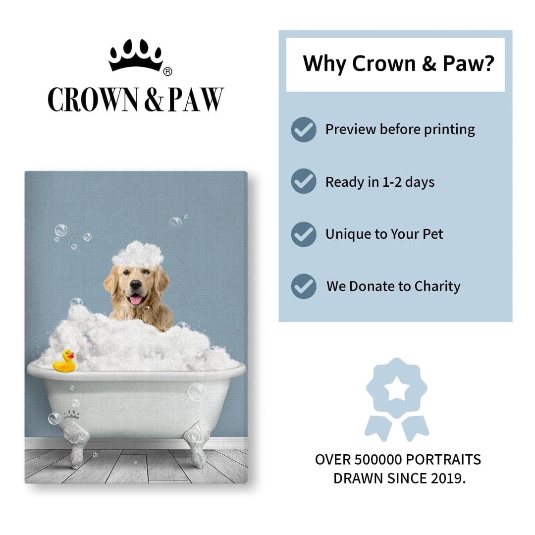 Crown and Paw - Canvas Bath Tub Pet Portrait (Two Pets) - Custom Pet Art