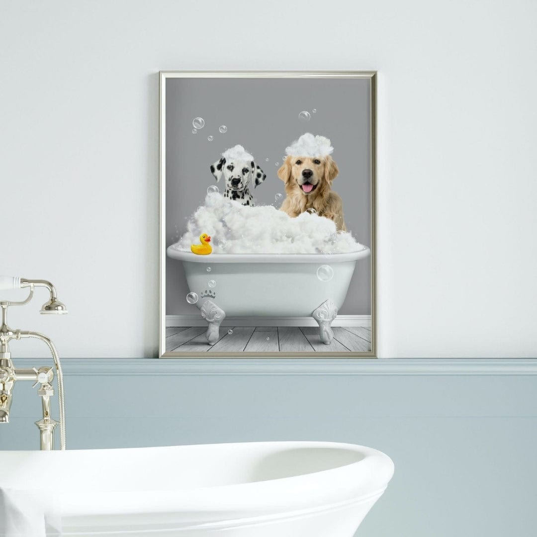 Crown and Paw - Canvas Bath Tub Pet Portrait (Two Pets) - Custom Pet Art