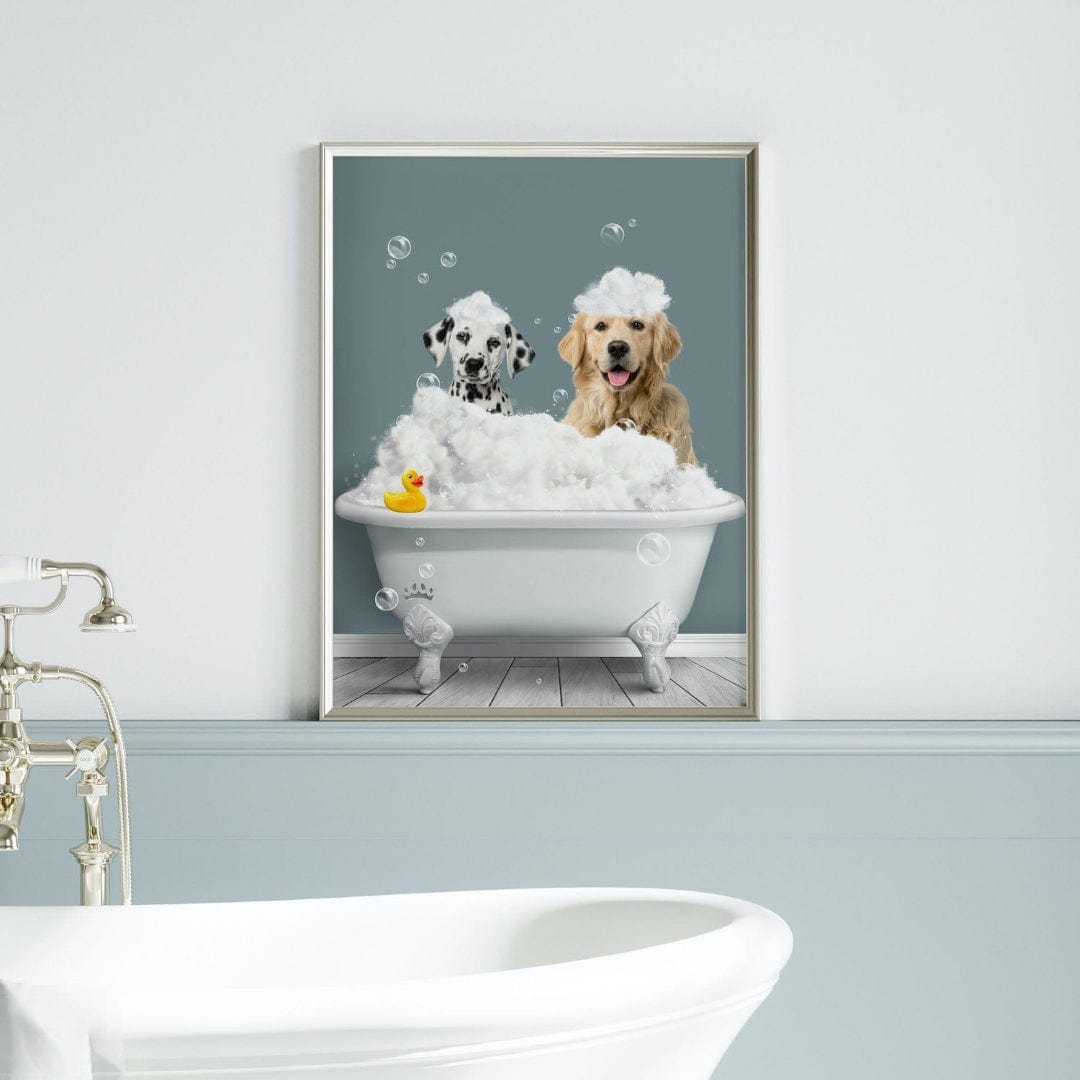 Crown and Paw - Canvas Bath Tub Pet Portrait (Two Pets) - Custom Pet Art