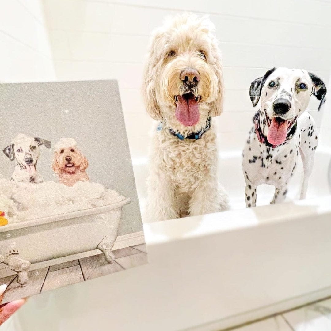 Crown and Paw - Canvas Bath Tub Pet Portrait (Two Pets) - Custom Pet Art