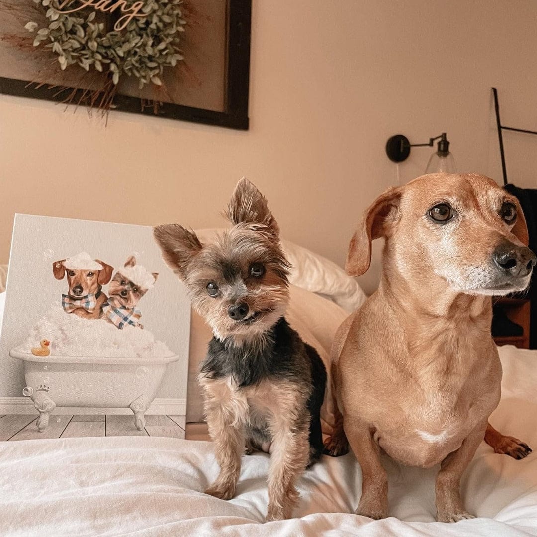 Crown and Paw - Canvas Bath Tub Pet Portrait (Two Pets) - Custom Pet Art