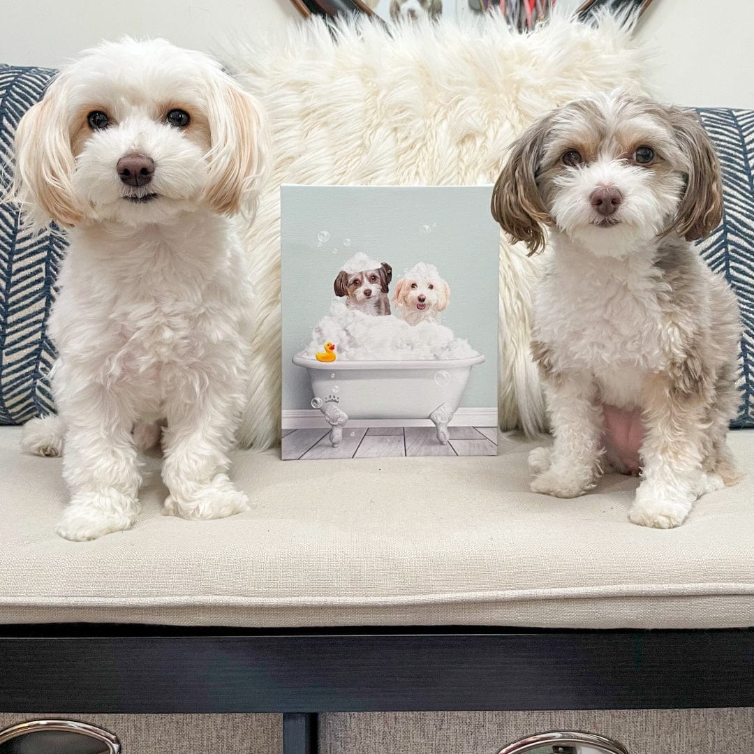 Crown and Paw - Canvas Bath Tub Pet Portrait (Two Pets) - Custom Pet Art