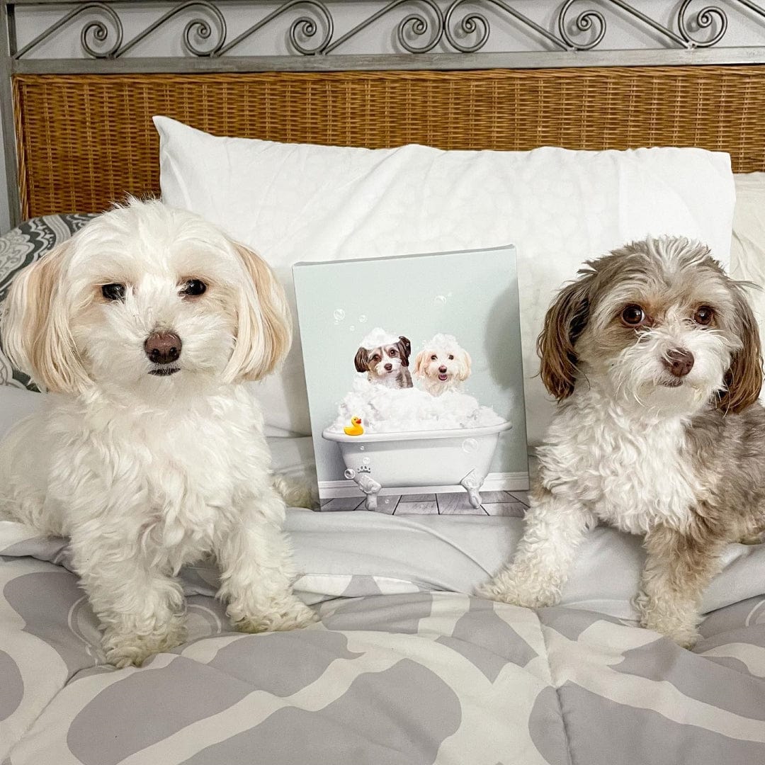 Crown and Paw - Canvas Bath Tub Pet Portrait (Two Pets) - Custom Pet Art