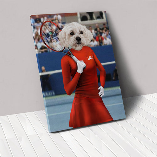 Crown and Paw - Canvas Female Tennis Player - Custom Pet Canvas 8" x 10" / Red