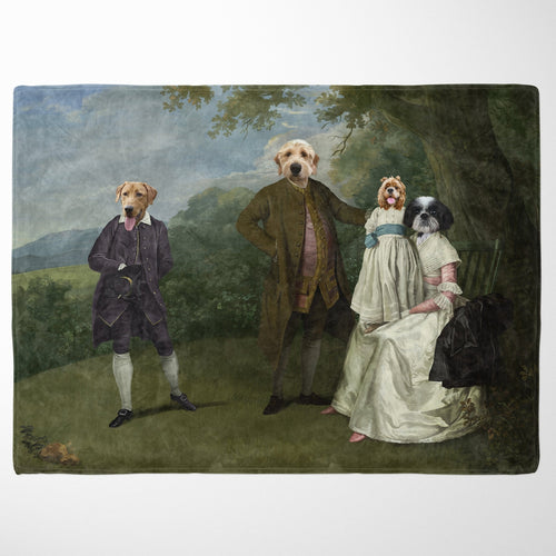 Crown and Paw - Blanket The Family Picnic (Four Pets) - Custom Pet Blanket 30" x 40" / Family D