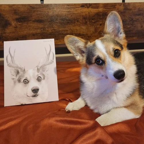 Crown and Paw - Canvas Elk Antlers Pet Portrait - Custom Canvas
