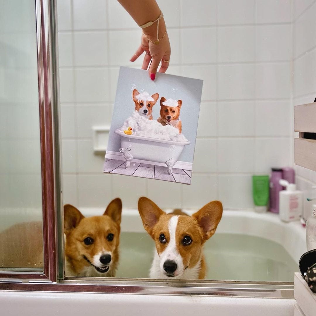 Crown and Paw - Canvas Bath Tub Pet Portrait (Two Pets) - Custom Pet Art
