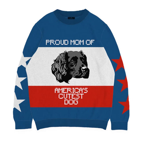 Crown and Paw - Knitwear Limited Edition! 4th of July Proud Dog Mom Knitted Sweater 2XS / Blue (Multi)