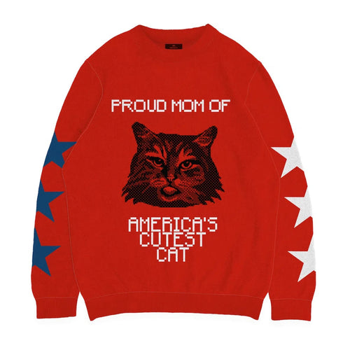 Crown and Paw - Knitwear Limited Edition! 4th of July Proud Cat Mom Knitted Sweater 2XS / Red