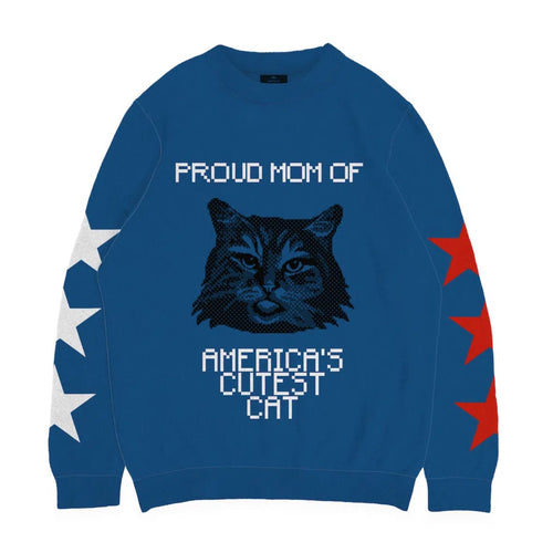 Crown and Paw - Knitwear Limited Edition! 4th of July Proud Cat Mom Knitted Sweater 2XS / Blue