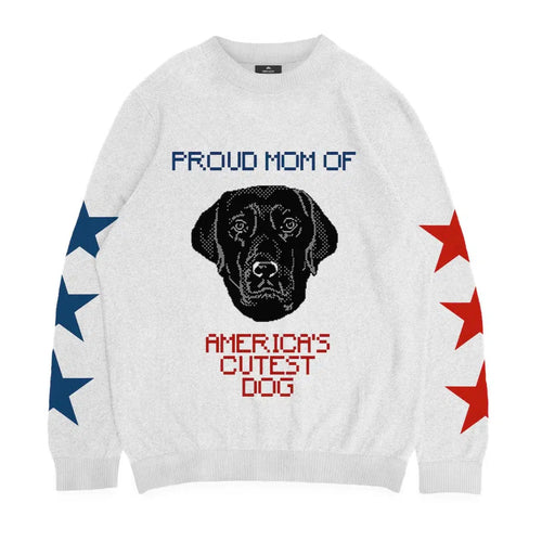 Crown and Paw - Knitwear Limited Edition! 4th of July Proud Dog Mom Knitted Sweater 2XS / White
