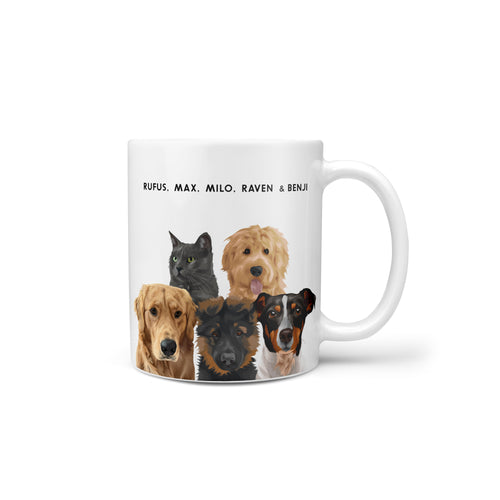 Custom Modern Pet Portrait Mug - Five Pets