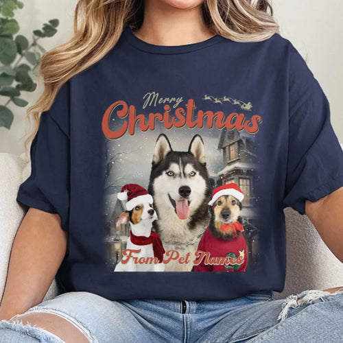 Custom Vintage Christmas Pet T-Shirt