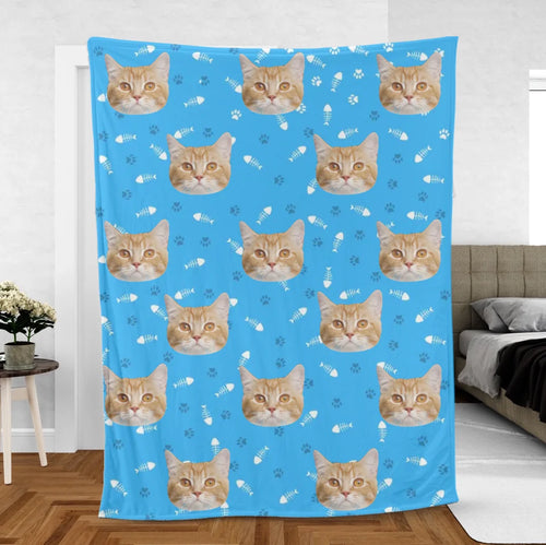 Personalized Cat Face Photo Blanket