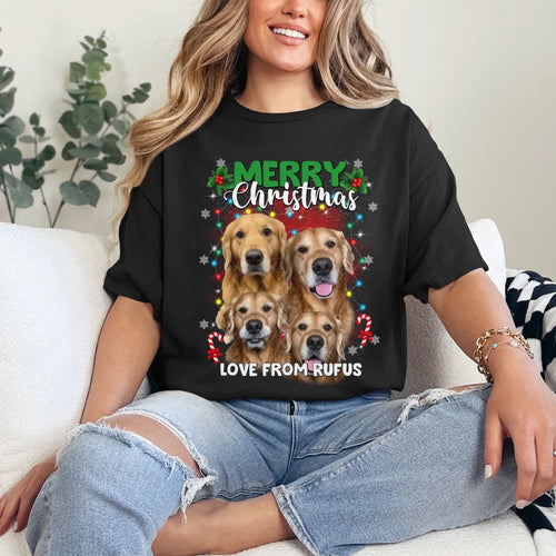 Personalized Christmas Tree Lights Custom Pet Face T-Shirt