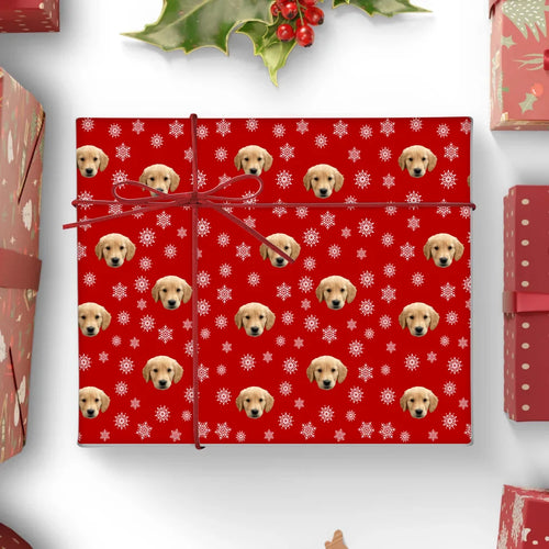 Personalized Pet Face and Snowflakes Wrapping Paper